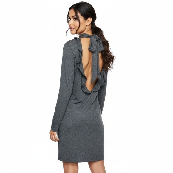 Iro Jeans Dresses & Skirts - IRO Jeans Cassy Mini Dress Open Back Ruffle Small Charcoal Grey LS NWT $209